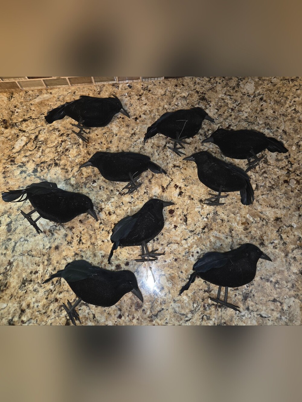 (9) Black Decorative Bird Crow Figurines Halloween Party Decor